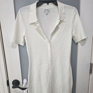 Sundeh Women’s White Button-Down Polo Collar Mini Dress – Size M – Short Sleeve